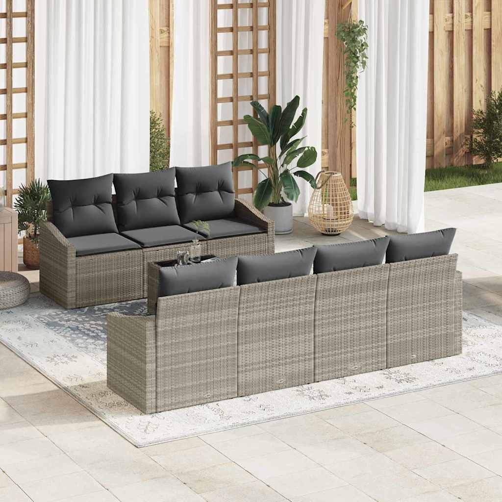 Sofa Set mit Kissen 8 pcs Hellgrau und Dunkelgrau Poly-Rattan