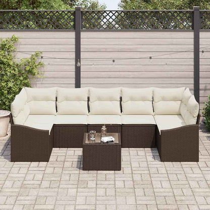 Sofa Set mit Kissen 8 pcs Braun und Creme Poly-Rattan