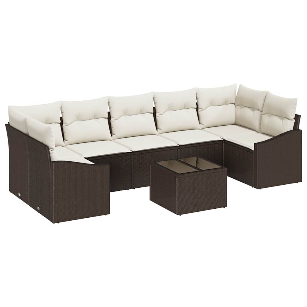 Sofa Set mit Kissen 8 pcs Braun und Creme Poly-Rattan