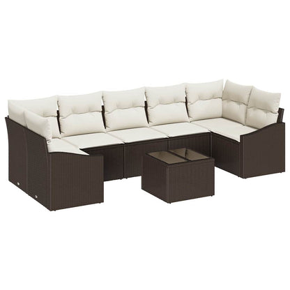 Sofa Set mit Kissen 8 pcs Braun und Creme Poly-Rattan