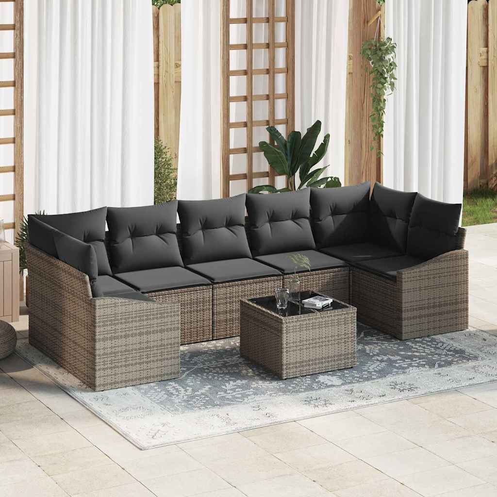 Sofa Set mit Kissen mit Speicher 8 pcs Grau Poly-Rattan