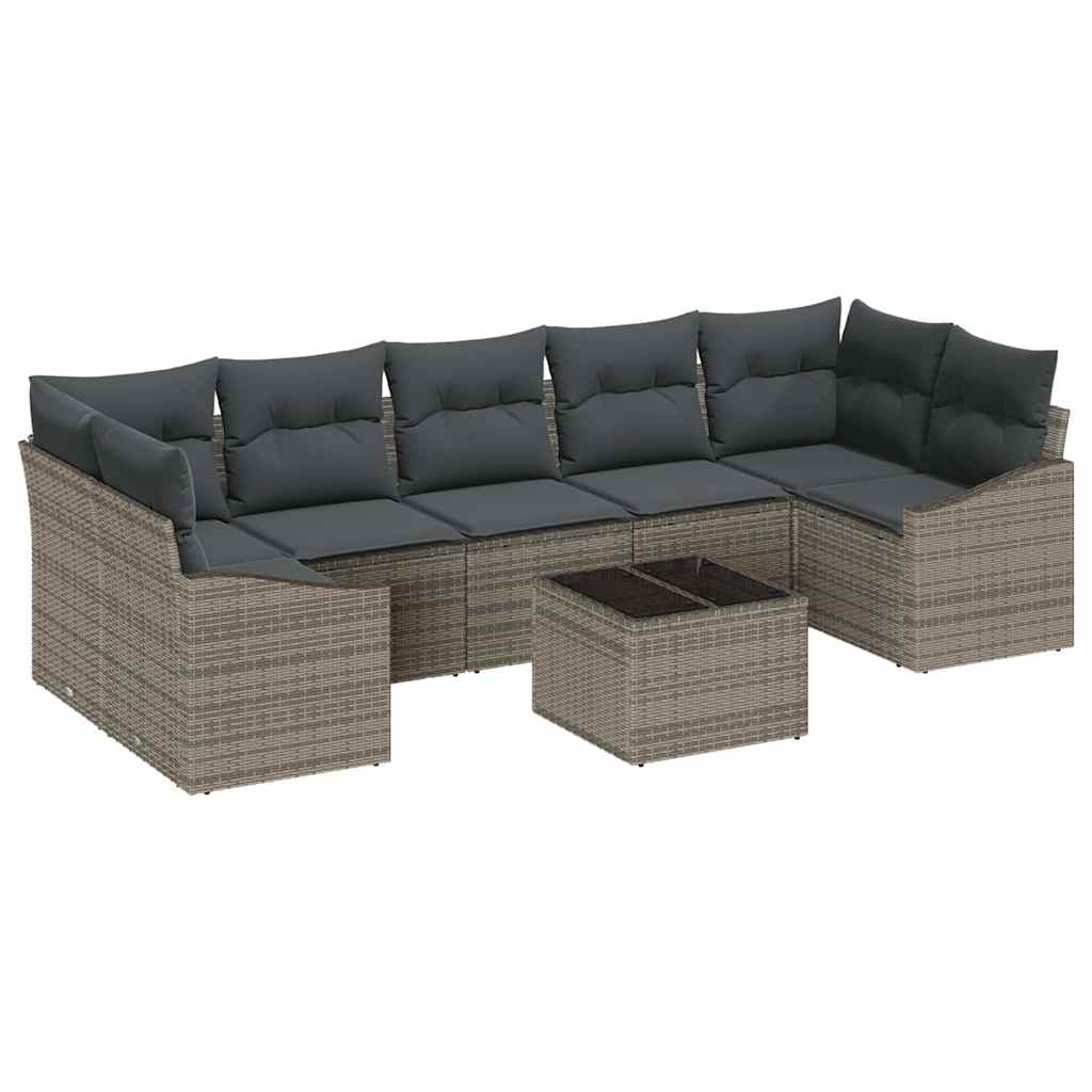 Sofa Set mit Kissen mit Speicher 8 pcs Grau Poly-Rattan