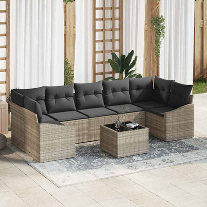 Sofa Set mit Kissen 8 pcs Hellgrau und Dunkelgrau Poly-Rattan