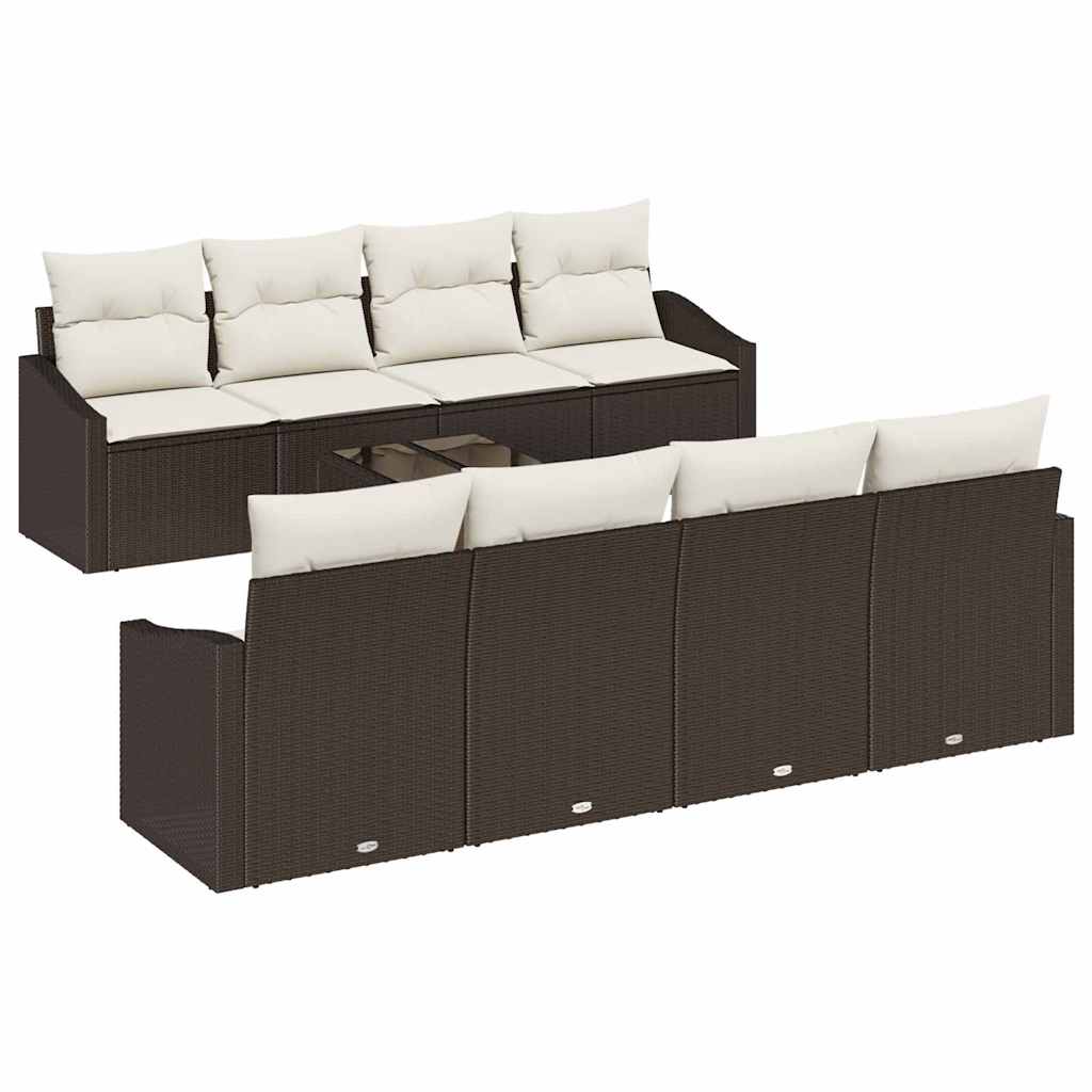 Sofa Set mit Kissen 7 pcs Braun und Creme Poly-Rattan