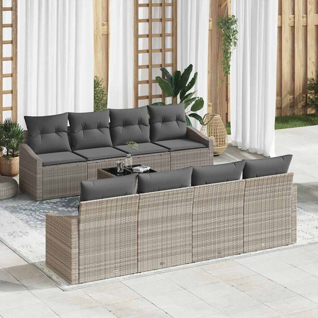 Sofa Set mit Kissen 7 pcs Hellgrau und Dunkelgrau Poly-Rattan