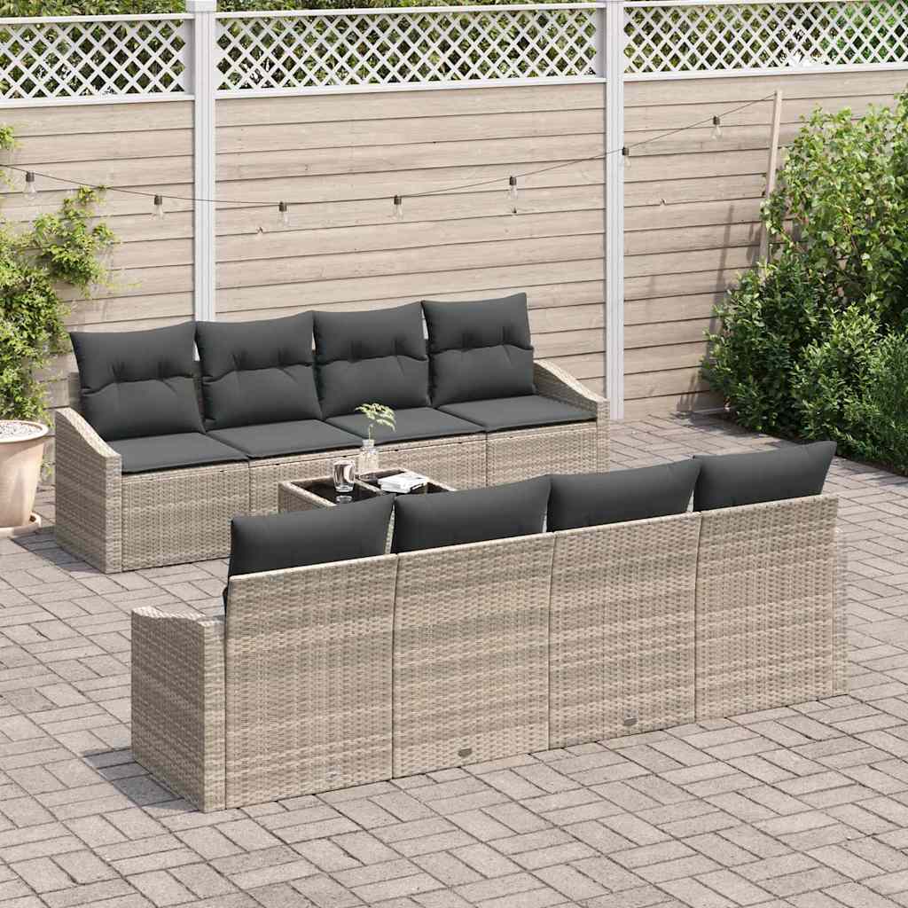 Sofa Set mit Kissen 7 pcs Hellgrau und Dunkelgrau Poly-Rattan