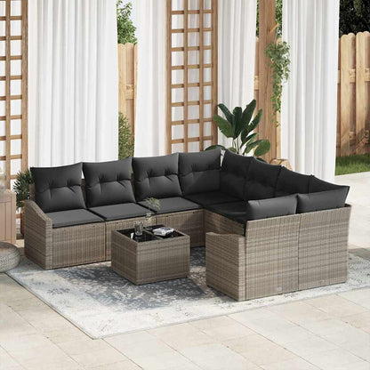 Sofa Set mit Kissen 9 pcs Hellgrau und Dunkelgrau Poly-Rattan