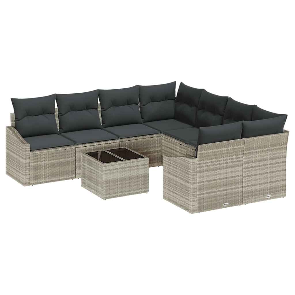 Sofa Set mit Kissen 9 pcs Hellgrau und Dunkelgrau Poly-Rattan
