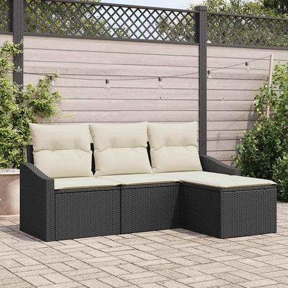 Sofa Set mit Kissen 4 pcs Schwarz und Creme Poly-Rattan