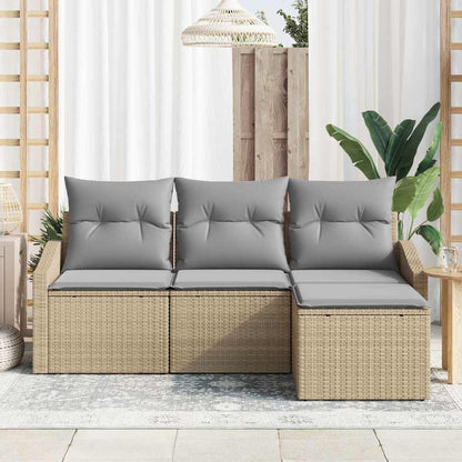 Sofa Set mit Kissen 4 pcs Beige und Hellgrau Poly-Rattan