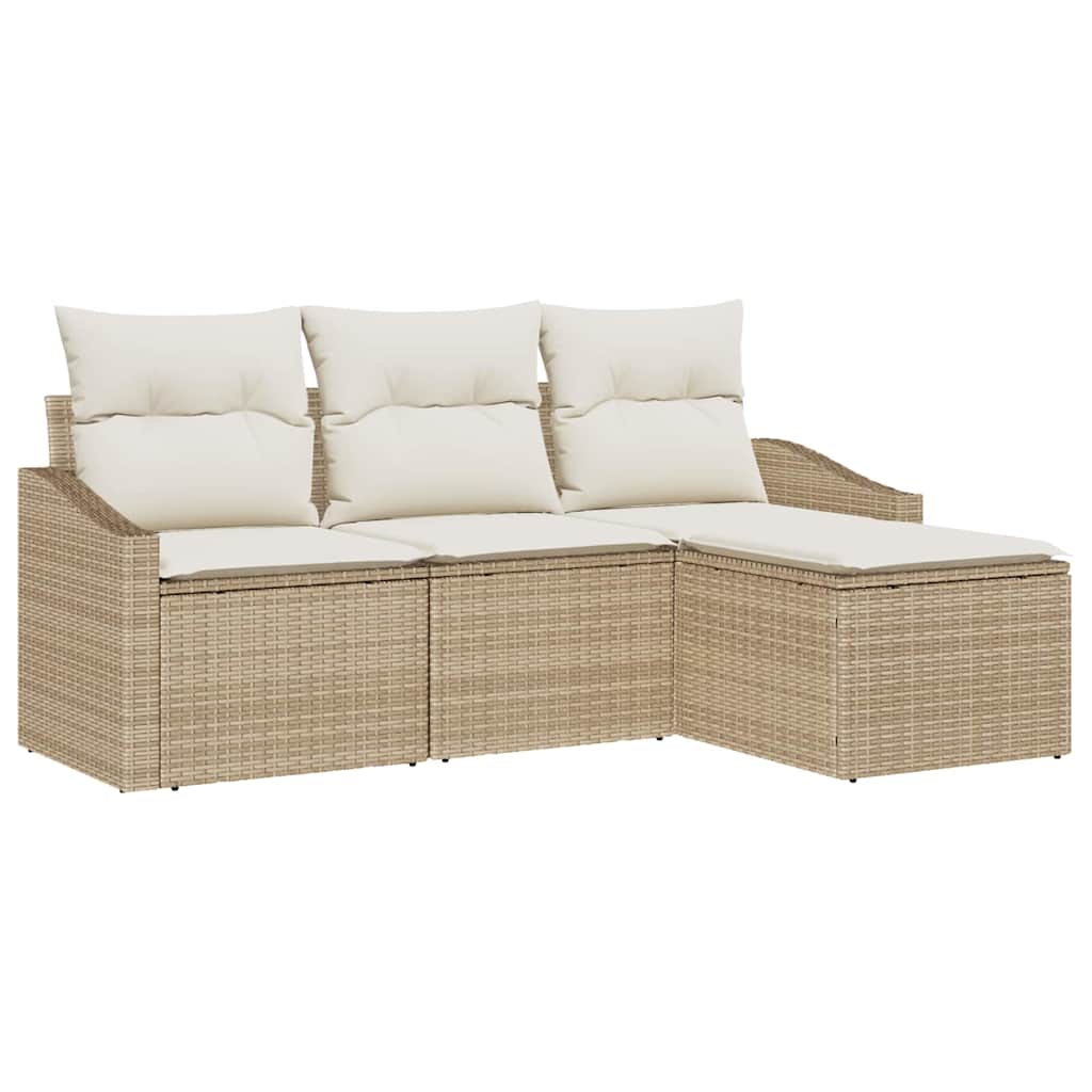 Sofa Set mit Kissen 4 pcs Beige und Creme Poly-Rattan