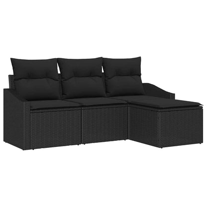 Sofa Set mit Kissen mit Speicher 4 pcs Schwarz Poly-Rattan
