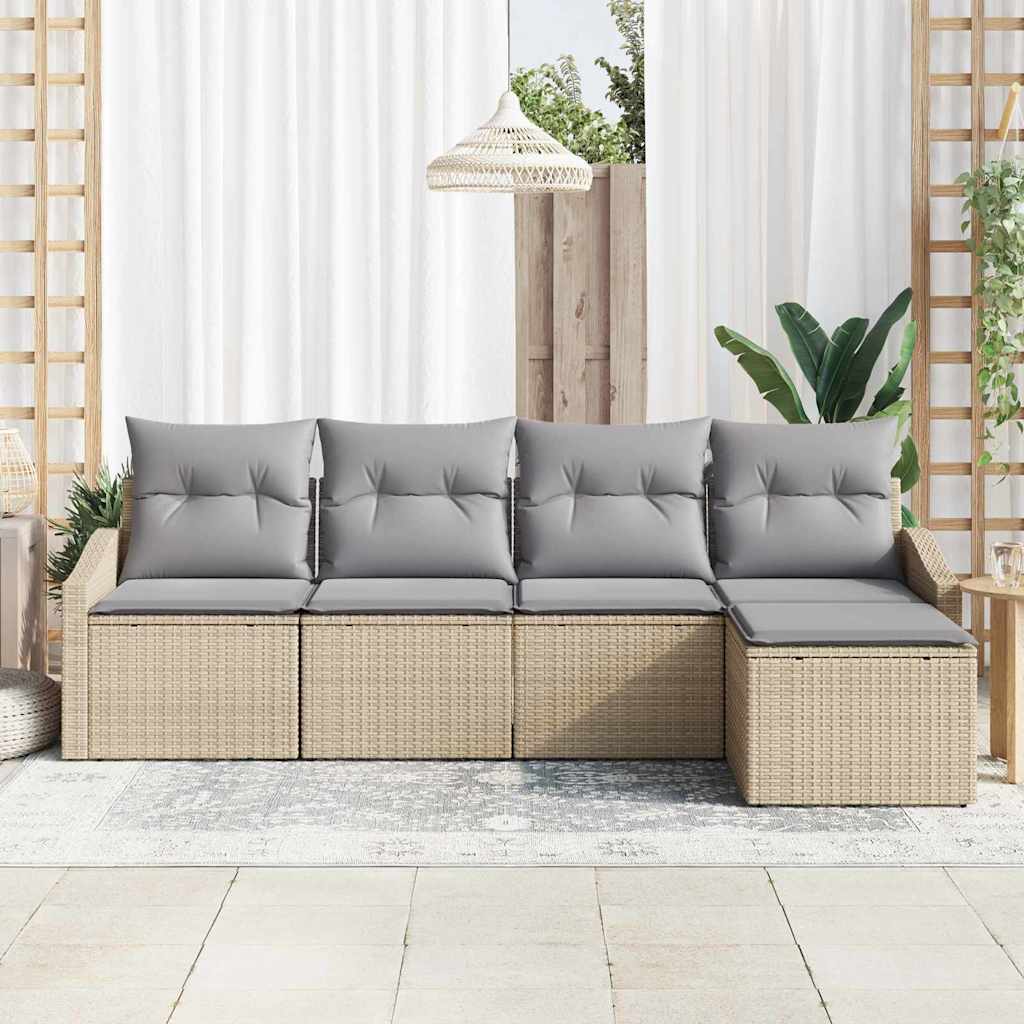 Sofa Set mit Kissen 5 pcs Beige und Hellgrau Poly-Rattan