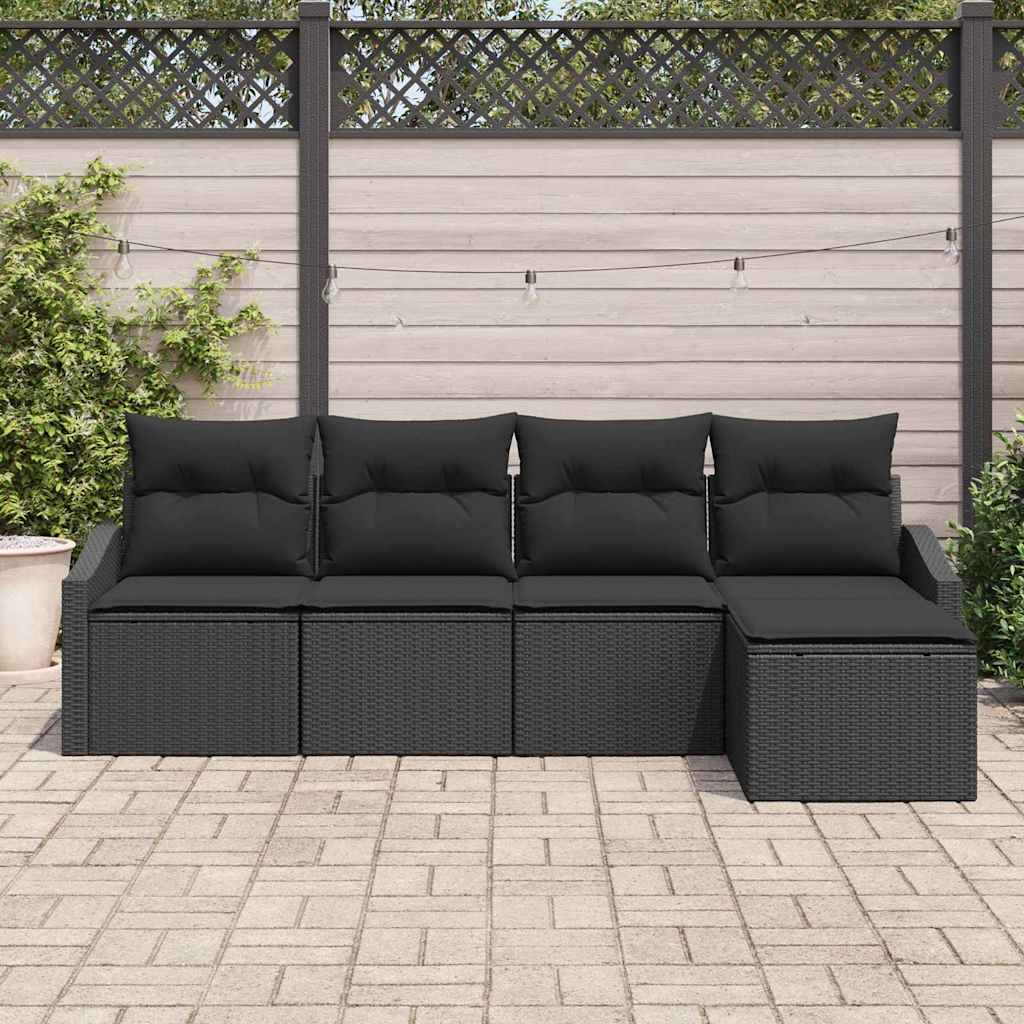 Sofa Set mit Kissen mit Speicher 5 pcs Schwarz Poly-Rattan