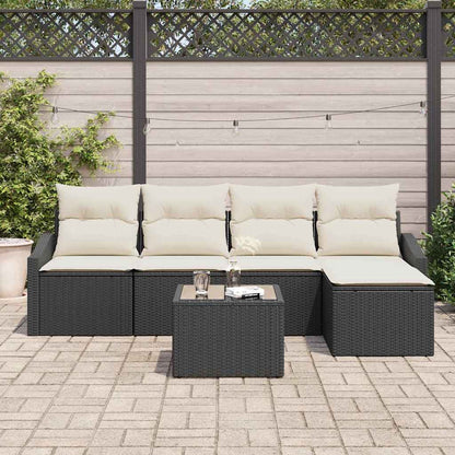 Sofa Set mit Kissen 5 pcs Braun und Creme Poly-Rattan