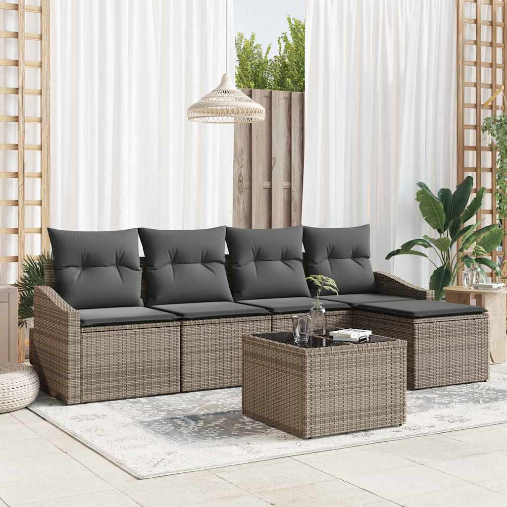 Sofa Set mit Kissen mit Speicher 6 pcs Hellgrau Poly-Rattan