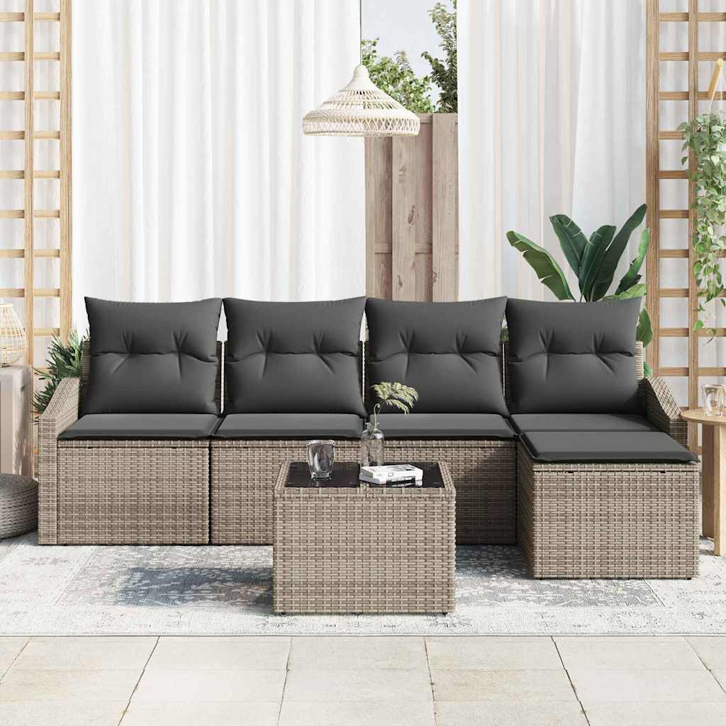 Sofa Set mit Kissen mit Speicher 6 pcs Hellgrau Poly-Rattan