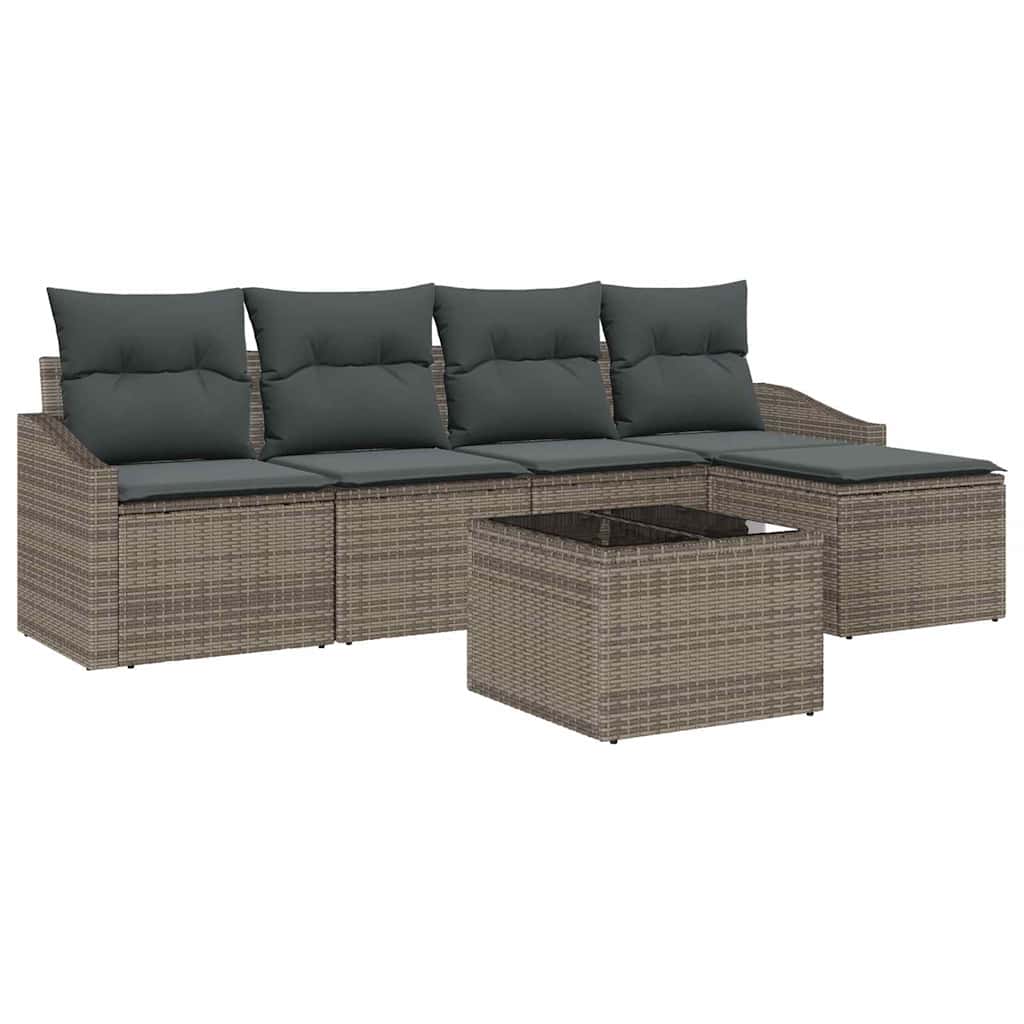 Sofa Set mit Kissen mit Speicher 6 pcs Hellgrau Poly-Rattan