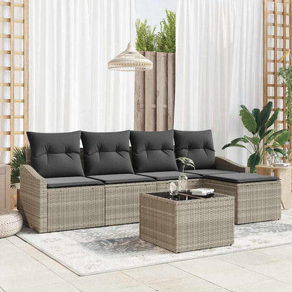 Sofa Set mit Kissen mit Speicher 6 pcs Hellgrau Poly-Rattan