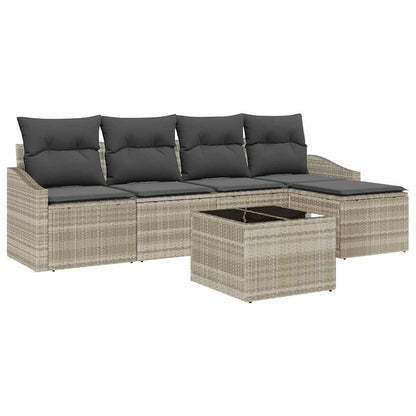 Sofa Set mit Kissen mit Speicher 6 pcs Hellgrau Poly-Rattan