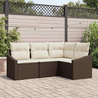 Gartensofa-set mit Kissen 4 pcs Braun und Weiß Poly-Rattan