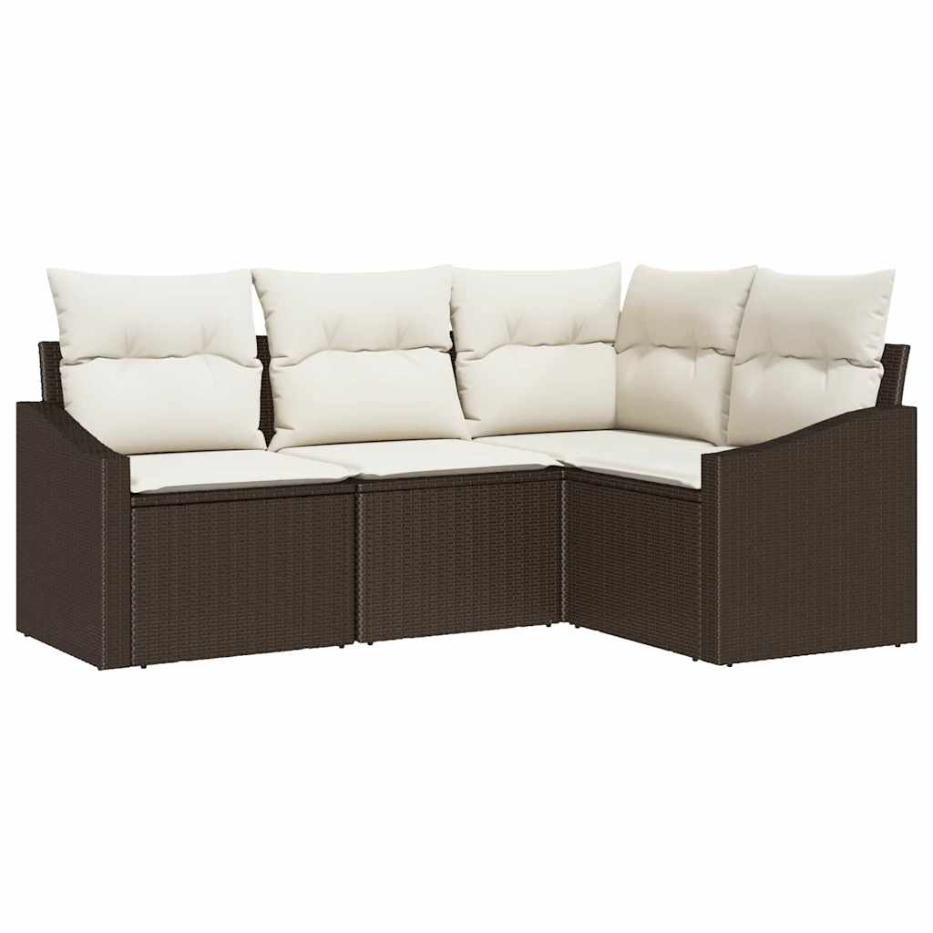 Gartensofa-set mit Kissen 4 pcs Braun und Weiß Poly-Rattan