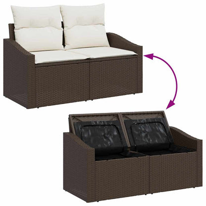 Gartensofa-set mit Kissen 4 pcs Braun und Weiß Poly-Rattan