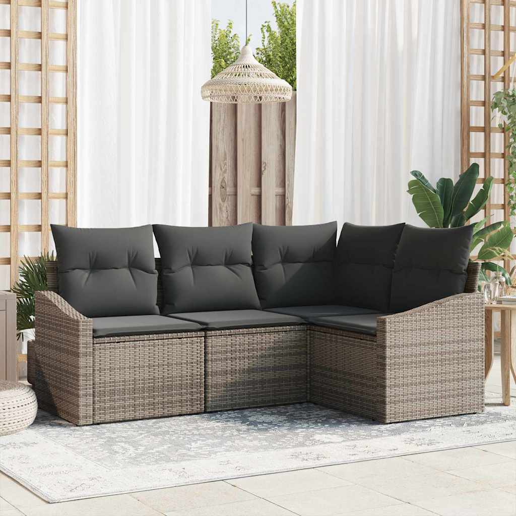 Gartensofa-set mit Kissen mit Speicher 4 pcs Grau Poly-Rattan