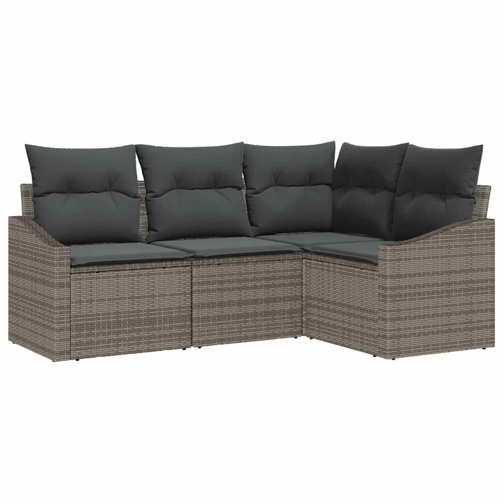 Gartensofa-set mit Kissen mit Speicher 4 pcs Grau Poly-Rattan