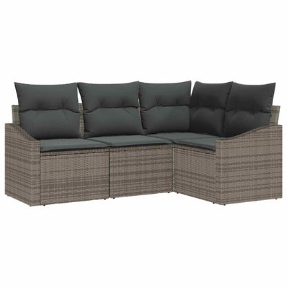 Gartensofa-set mit Kissen mit Speicher 4 pcs Grau Poly-Rattan