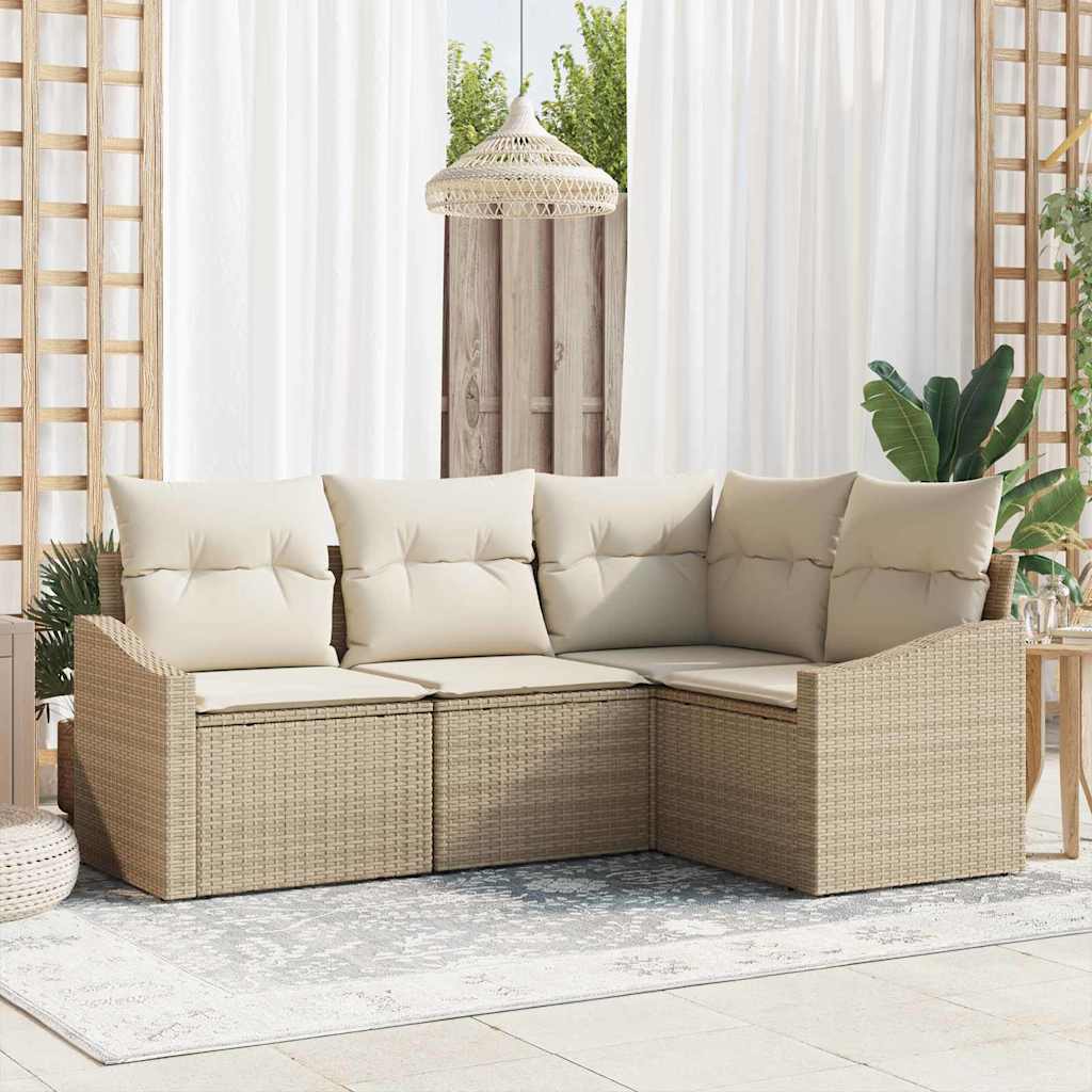 Gartensofa-set mit Kissen 4 pcs Beige und Weiß Poly-Rattan