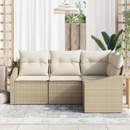 Gartensofa-set mit Kissen 4 pcs Beige und Weiß Poly-Rattan