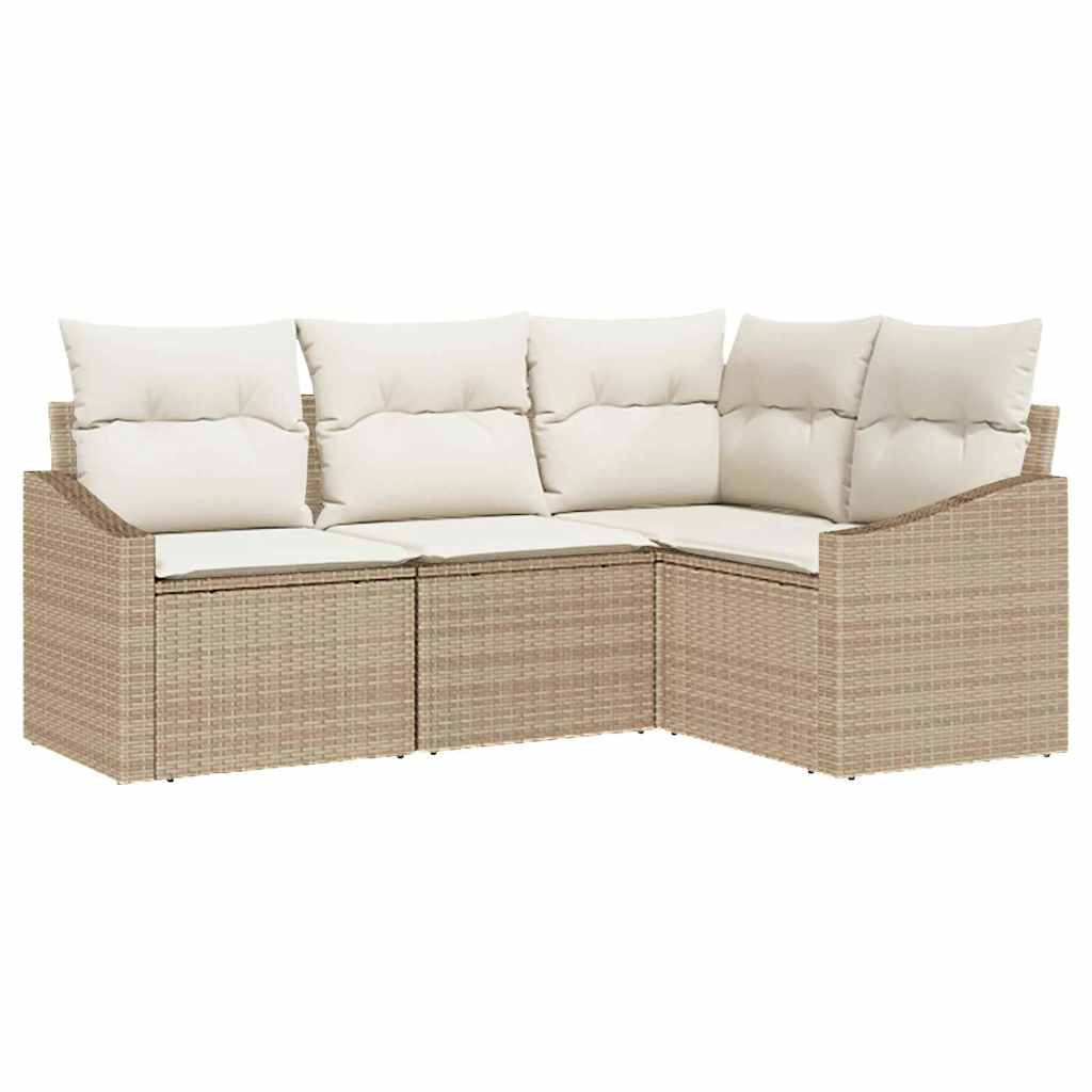 Gartensofa-set mit Kissen 4 pcs Beige und Weiß Poly-Rattan