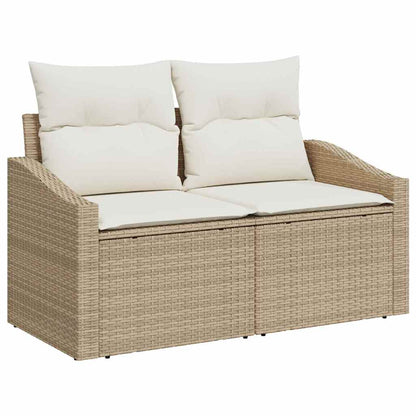 Gartensofa-set mit Kissen 4 pcs Beige und Weiß Poly-Rattan