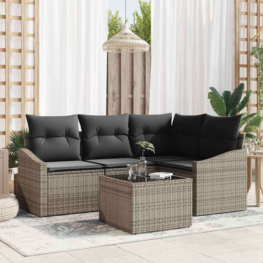 Gartensofa-set mit Kissen 5 pcs Hellgrau Poly-Rattan