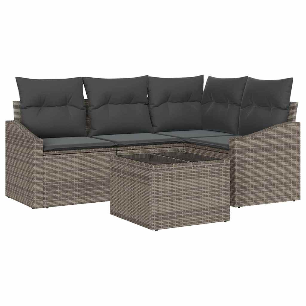Gartensofa-set mit Kissen 5 pcs Hellgrau Poly-Rattan