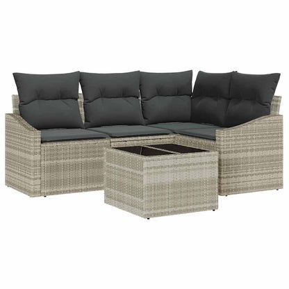Gartensofa-set mit Kissen 5 pcs Hellgrau Poly-Rattan