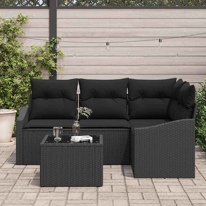 Gartensofa-set mit Kissen 5 pcs Schwarz Poly-Rattan