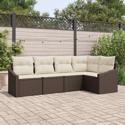 Gartensofa-set mit Kissen 5 pcs Braun und Weiß Poly-Rattan