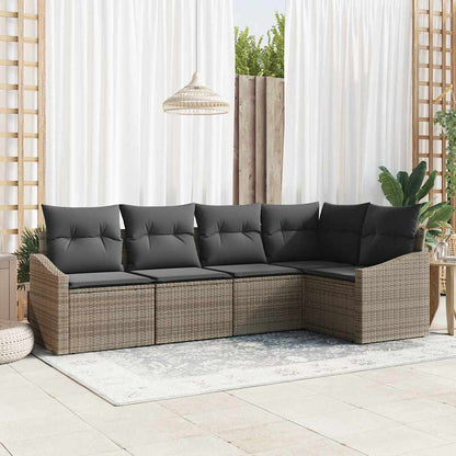Gartensofa-set mit Kissen mit Speicher 5 pcs Grau Poly-Rattan