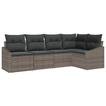 vidaXL Salon de jardin avec coussins et rangements 5 pcs Gris résine tressée