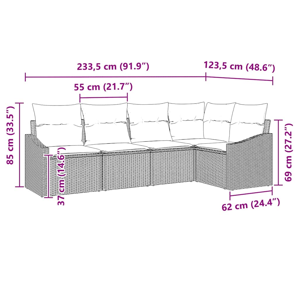 vidaXL Salon de jardin avec coussins et rangements 5 pcs Gris résine tressée