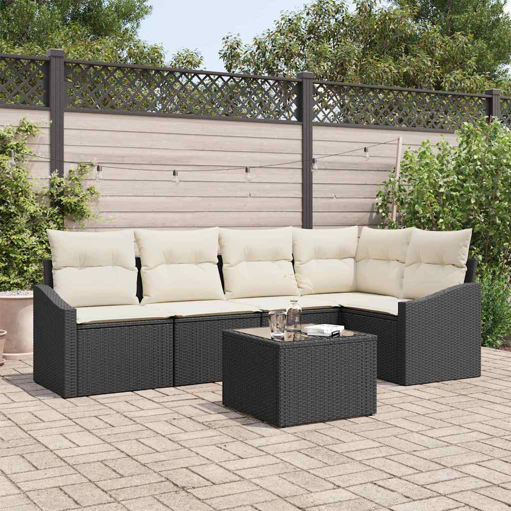 Gartensofa-set mit Kissen 6 pcs Braun und Creme Poly-Rattan