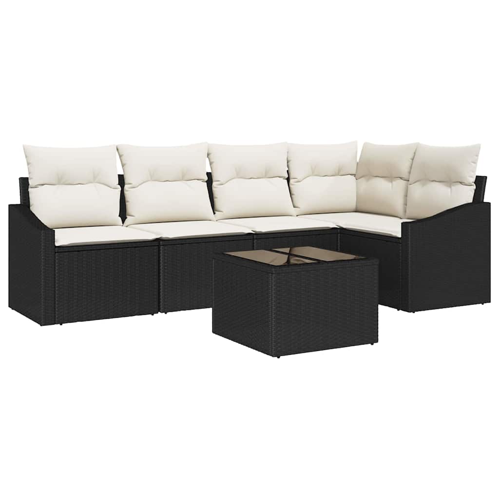 Gartensofa-set mit Kissen 6 pcs Braun und Creme Poly-Rattan