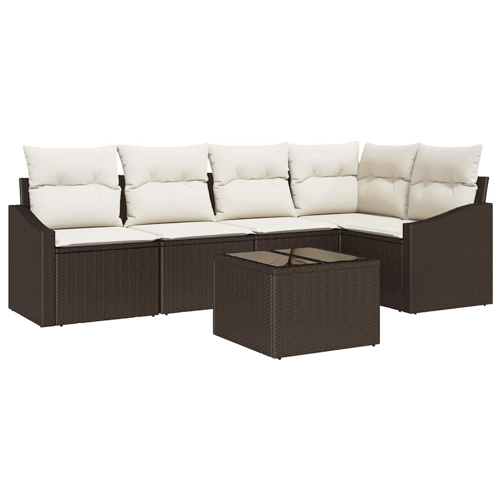 vidaXL Salon de jardin avec coussins 6 pcs Marron et crème en résine tressée