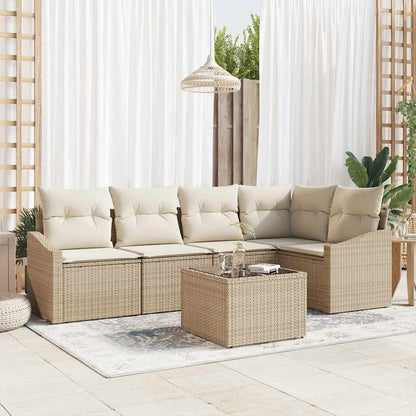 Gartensofa-set mit Kissen 6 pcs Beige und Creme Poly-Rattan