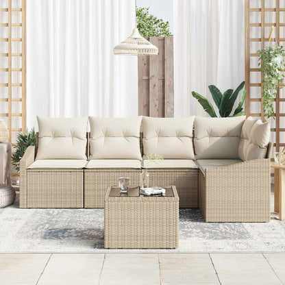 Gartensofa-set mit Kissen 6 pcs Beige und Creme Poly-Rattan