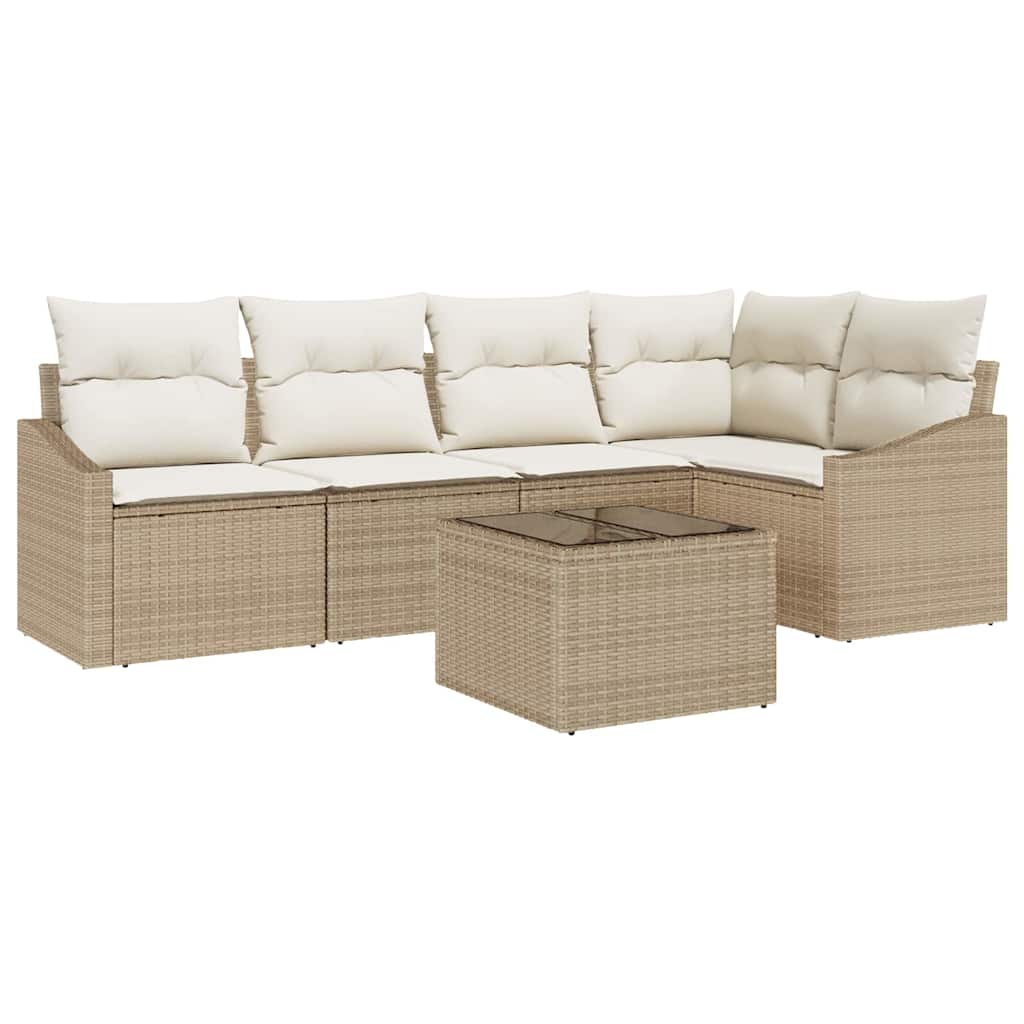 Gartensofa-set mit Kissen 6 pcs Beige und Creme Poly-Rattan