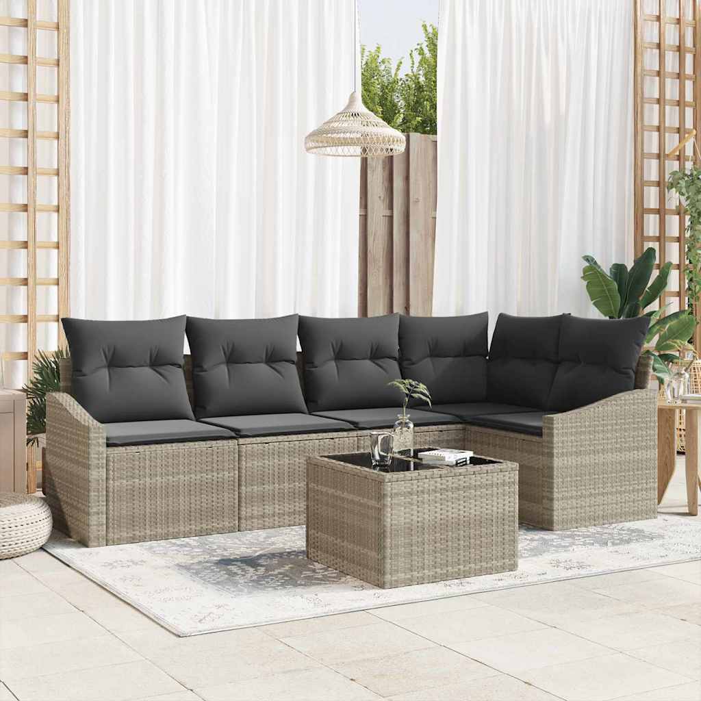 vidaXL Salon de jardin avec coussins 6 pcs Gris clair résine tressée