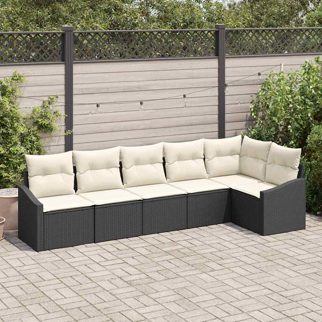 Gartensofa-set mit Kissen 6 pcs Schwarz und Weiß Poly-Rattan